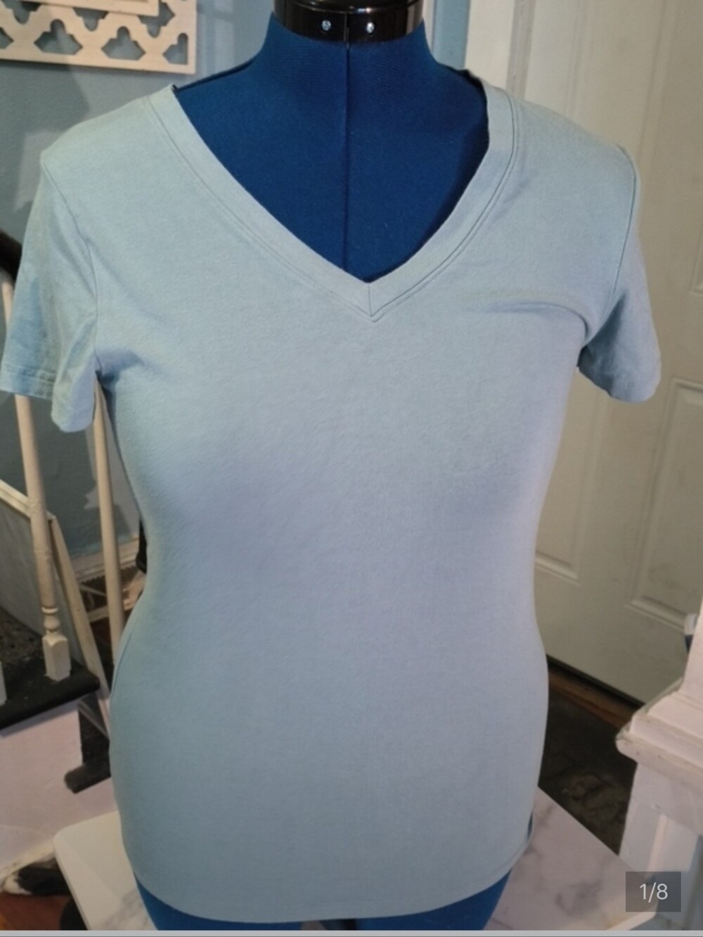 Zenana Classic V-Neck Women's Tee - Light Blue/Gray - Picture 9 of 9